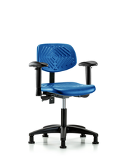 Polyurethane Chair - Desk Height with Seat Tilt, Adjustable Arms, & Stationary Glides in Blue Polyurethane