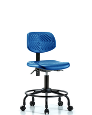 Polyurethane Chair Round Tube Base - Desk Height with Casters in Blue Polyurethane