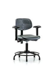 Polyurethane Chair Round Tube Base - Desk Height with Adjustable Arms & Stationary Glides in Black Polyurethane