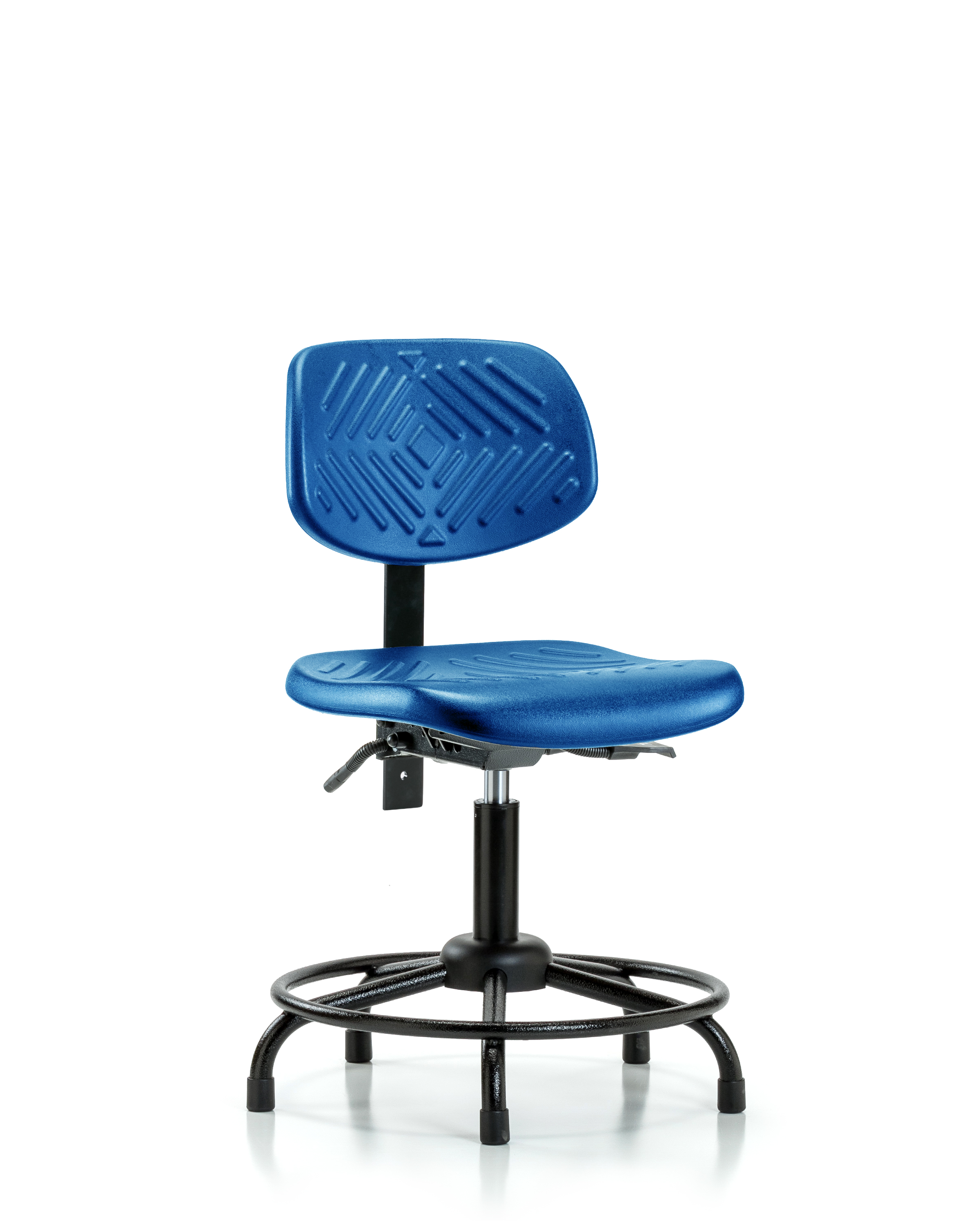 Polyurethane Chair Round Tube Base - Desk Height with Seat Tilt & Stationary Glides in Blue Polyurethane