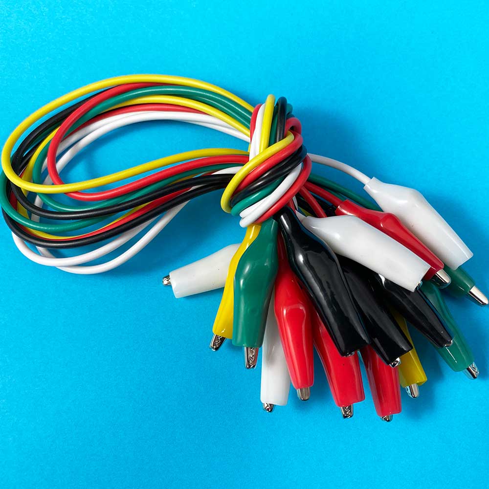 Alligator Cords, 12" Long, 24G, 1" Clips W/ Sheaths. (2 Ea Of White, Yellow, Blk, Red, Grn)