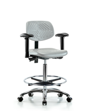 Polyurethane Chair Chrome - High Bench Height with Adjustable Arms, Chrome Foot Ring, & Casters in Gray Polyurethane