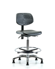 Polyurethane Chair Chrome - High Bench Height with Seat Tilt, Chrome Foot Ring, & Stationary Glides in Black Polyurethane