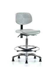 Polyurethane Chair Chrome - High Bench Height with Seat Tilt, Chrome Foot Ring, & Stationary Glides in Gray Polyurethane