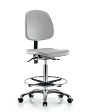 Polyurethane Chair Chrome - High Bench Height with Medium Back, Chrome Foot Rin, & Casters in Gray Polyurethane