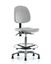 Polyurethane Chair Chrome - High Bench Height with Medium Back, Chrome Foot Ring, & Stationary Glides in Gray Polyurethane
