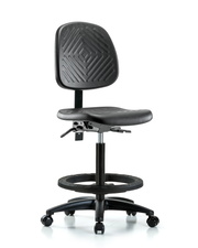 Polyurethane Chair - High Bench Height with Medium Back, Black Foot Ring, & Casters in Black Polyurethane