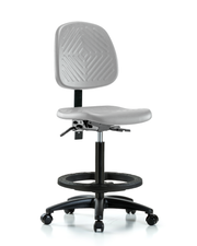 Polyurethane Chair - High Bench Height with Medium Back, Black Foot Ring, & Casters in Gray Polyurethane