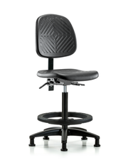 Polyurethane Chair - High Bench Height with Medium Back, Black Foot Ring, & Stationary Glides in Black Polyurethane