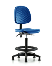 Polyurethane Chair - High Bench Height with Medium Back, Black Foot Ring, & Stationary Glides in Blue Polyurethane
