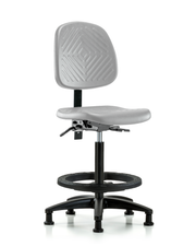Polyurethane Chair - High Bench Height with Medium Back, Black Foot Ring, & Stationary Glides in Gray Polyurethane