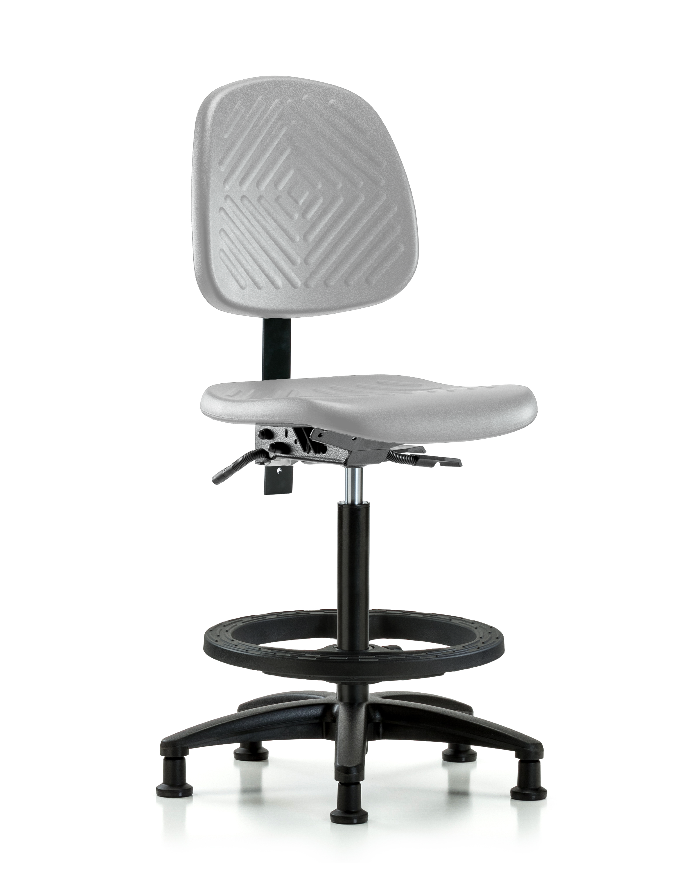 Polyurethane Chair - High Bench Height with Medium Back, Black Foot Ring, & Stationary Glides in Gray Polyurethane