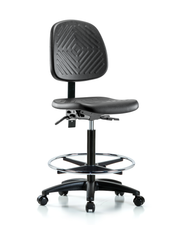 Polyurethane Chair - High Bench Height with Medium Back, Chrome Foot Ring, & Casters in Black Polyurethane