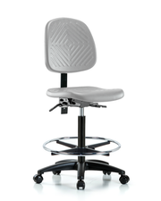 Polyurethane Chair - High Bench Height with Medium Back, Chrome Foot Ring, & Casters in Gray Polyurethane