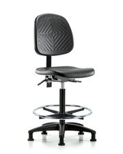Polyurethane Chair - High Bench Height with Medium Back, Chrome Foot Ring, & Stationary Glides in Black Polyurethane