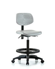 Polyurethane Chair - High Bench Height with Black Foot Ring & Casters in Gray Polyurethane