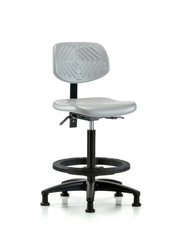 Polyurethane Chair - High Bench Height with Black Foot Ring & Stationary Glides in Gray Polyurethane