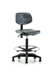 Polyurethane Chair - High Bench Height with Chrome Foot Ring & Stationary Glides in Black Polyurethane