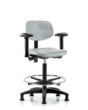 Polyurethane Chair - High Bench Height with Adjustable Arms, Chrome Foot Ring, & Stationary Glides in Gray Polyurethane