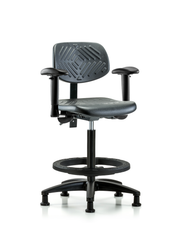 Polyurethane Chair - High Bench Height with Seat Tilt, Adjustable Arms, Black Foot Ring, & Stationary Glides in Black Polyurethane
