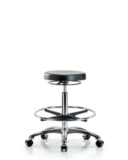 Polyurethane Stool Chrome - High Bench Height with Chrome Foot Ring & Casters