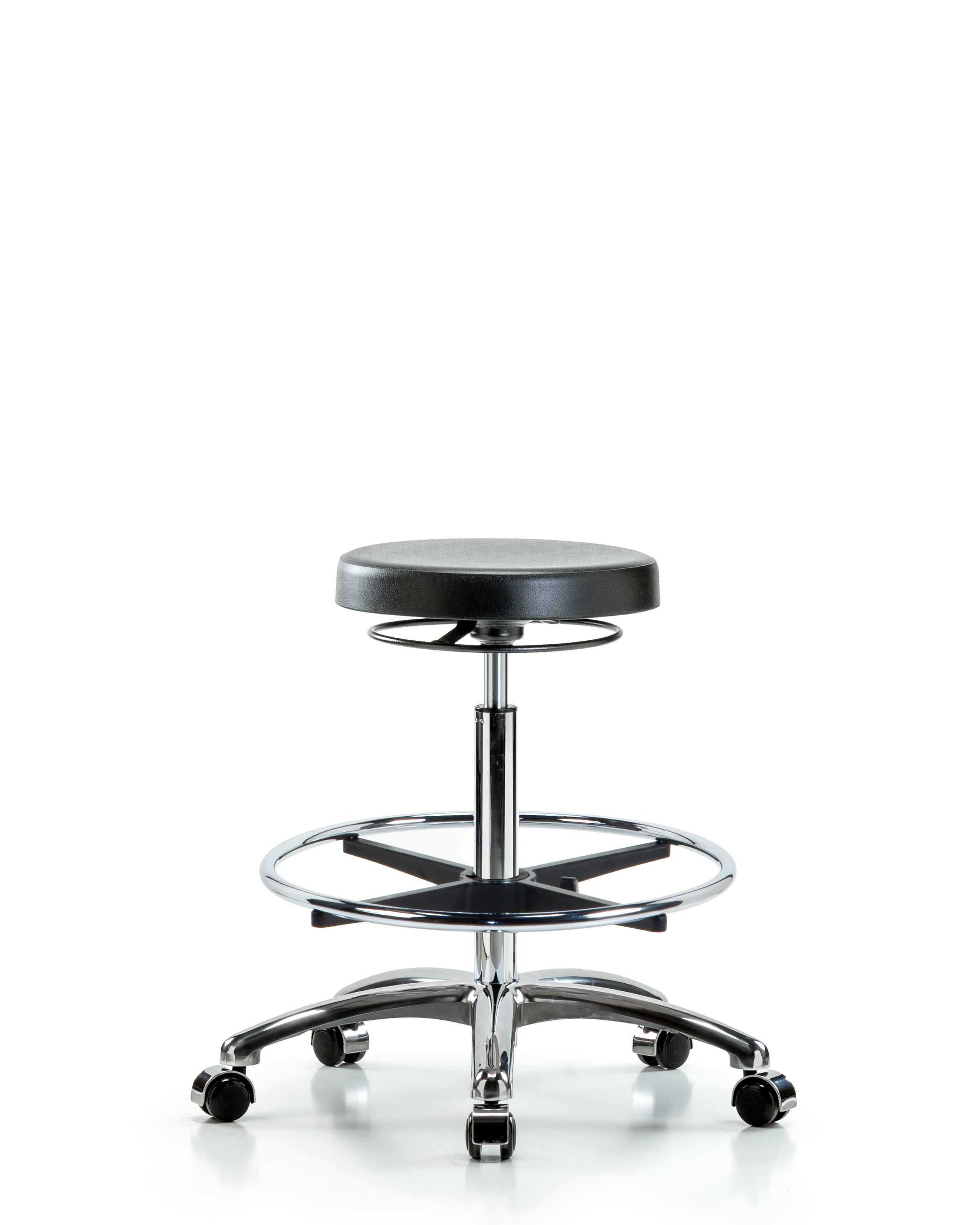 Polyurethane Stool Chrome - High Bench Height with Chrome Foot Ring & Casters