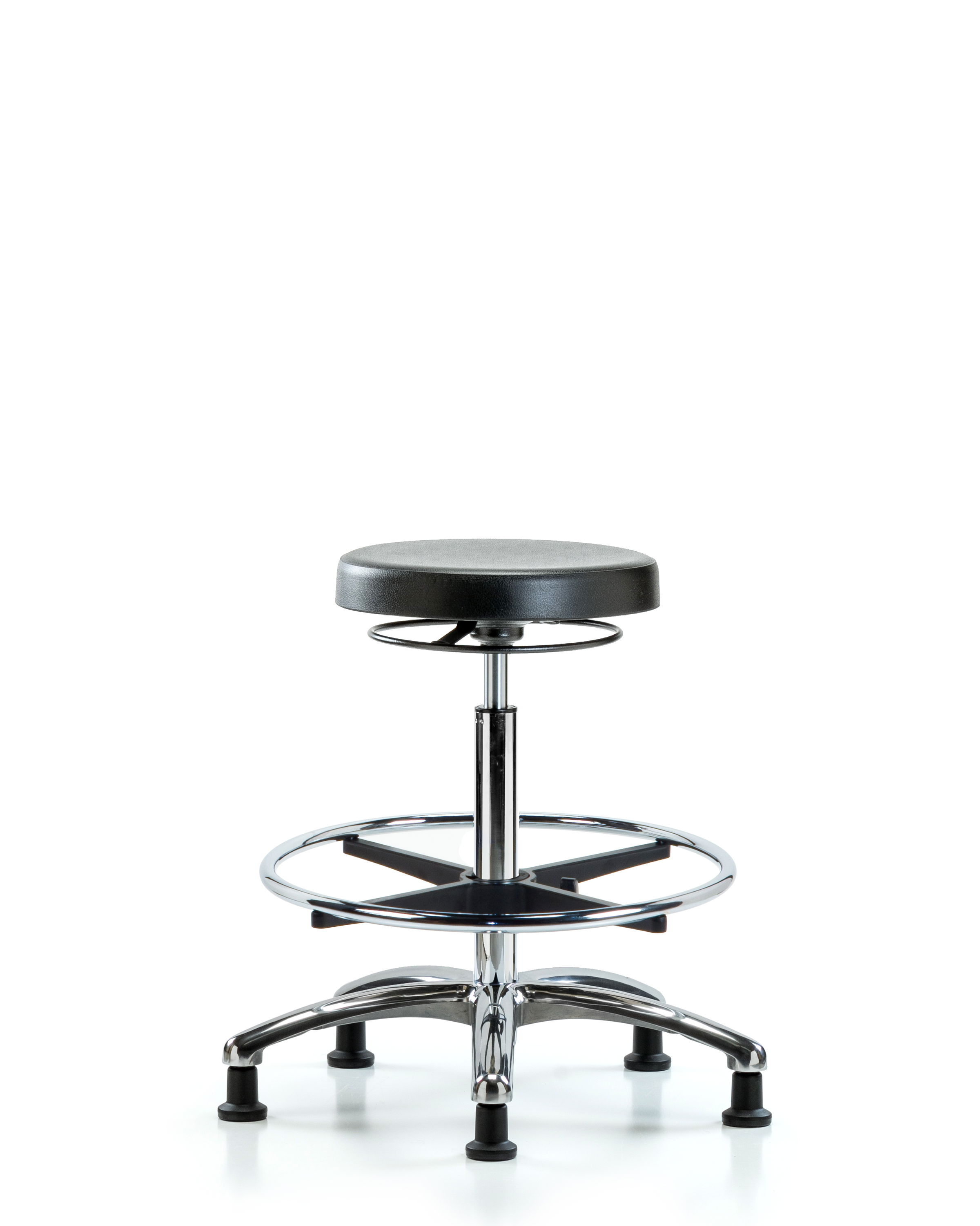 Polyurethane Stool Chrome - High Bench Height with Chrome Foot Ring & Stationary Glides