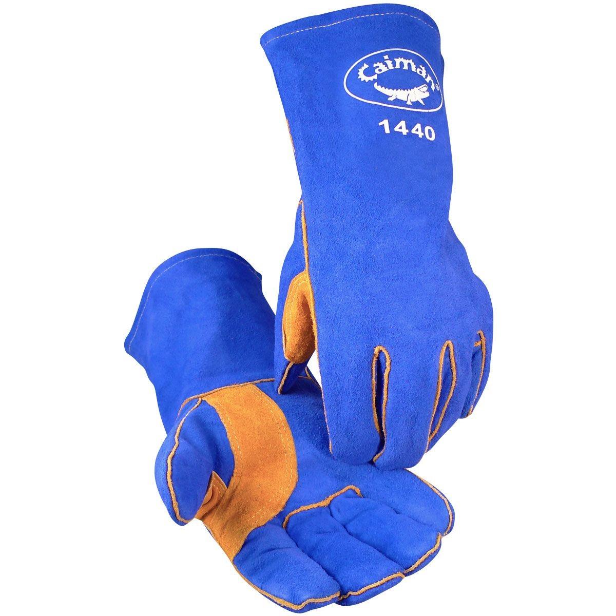 Caiman Cow Spit Foam Welding Gloves, Blue/Gold, Large