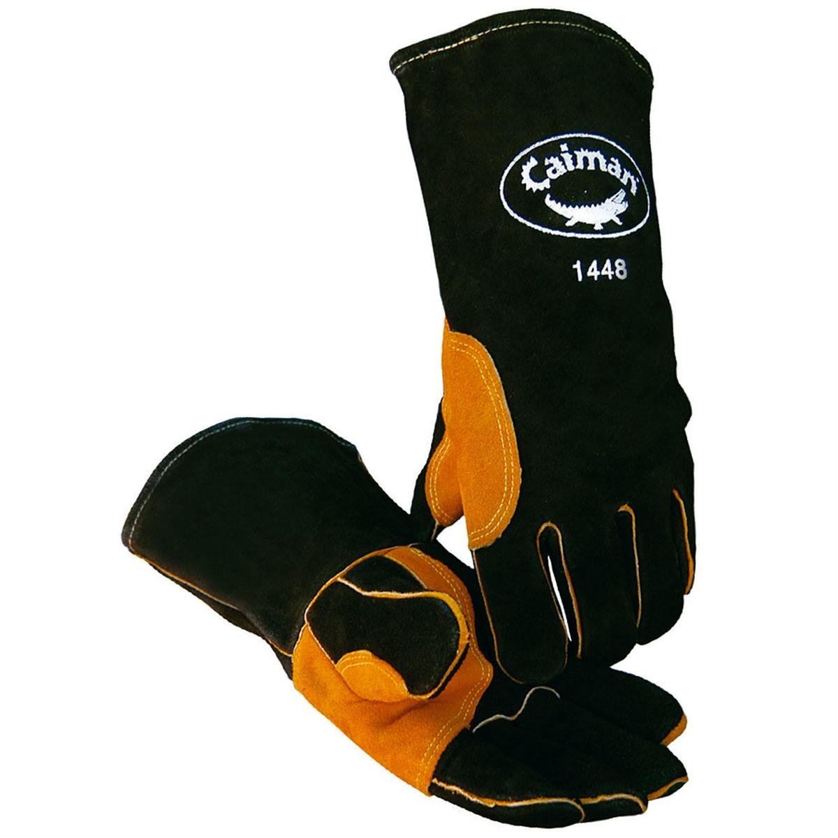 Caiman Cow Split Aluminized Welding Gloves, Black/Gold, Large