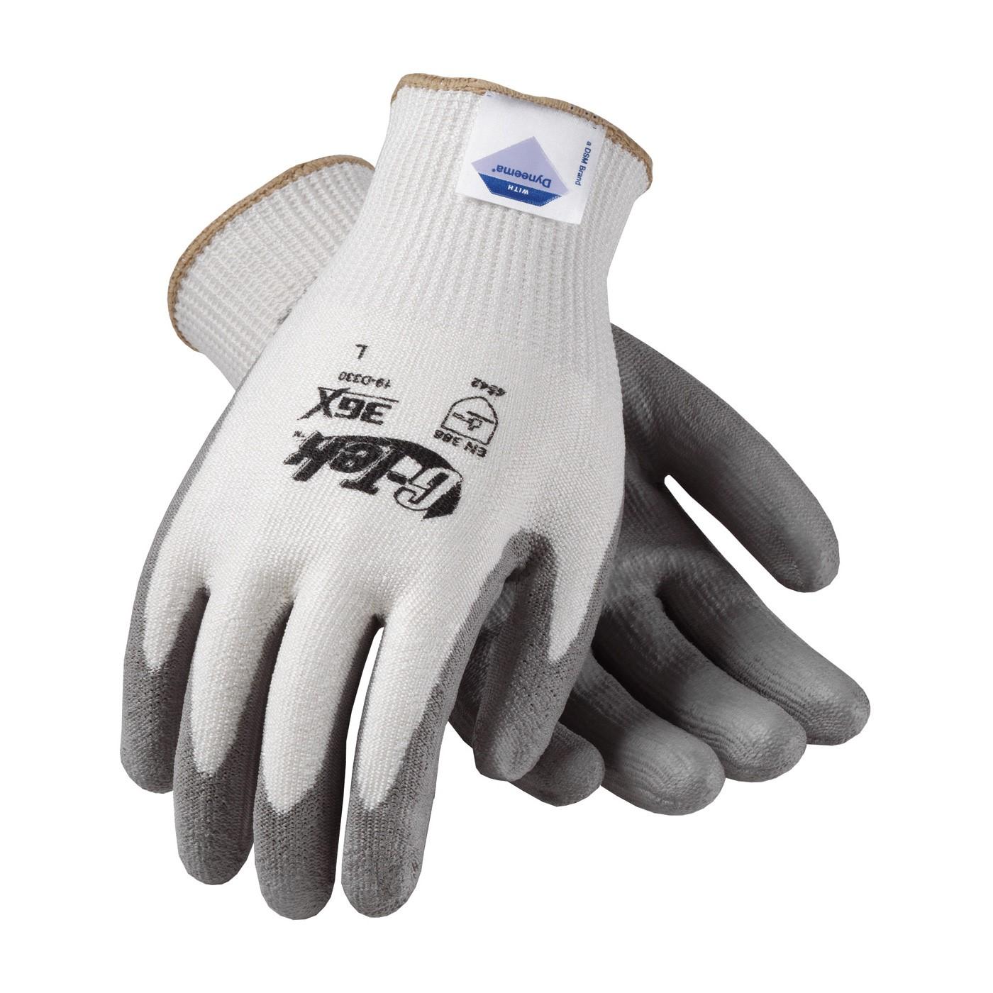 Protective Industrial Products G-Tek 3GX Gloves, Color: White Knit with Gray Polyurethane Palm and Fingertip Coating, Type: EN Cut Level 5, Cuff Style: Continous Knit, Size: Large