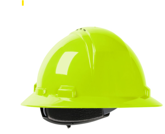Hard Hat, HDPE Vented Shell, 4-Pt Suspension, Hi-Vis Yellow