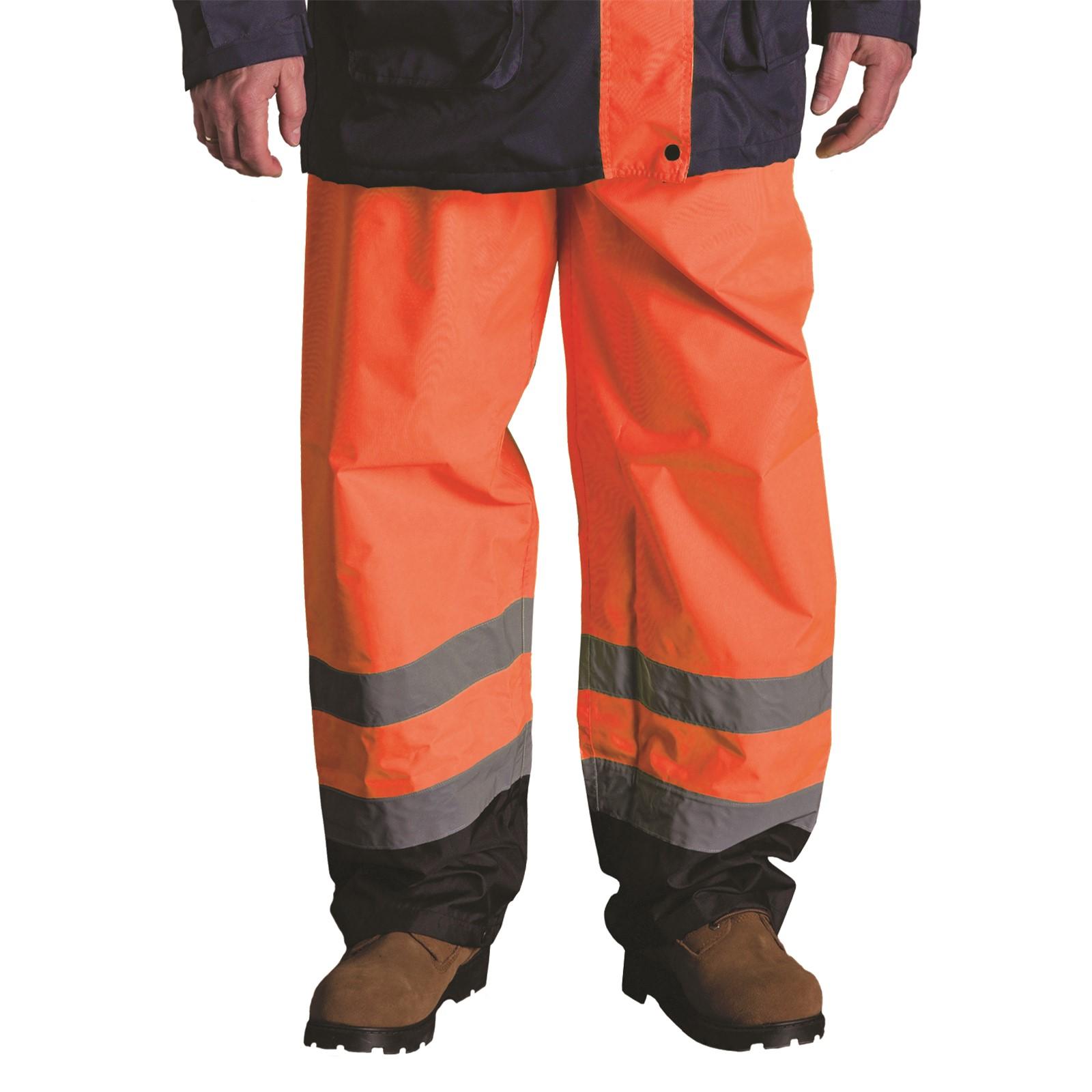 Protective Industrial Products Two-tone Polyurethane Coated Polyester Pants, Style: 2 Side Access Pockets, Color: Orange with Black Trim, 2" Silver Tape, Class E, Size: Medium, Packaging Qty: 1 per each - 20 per case