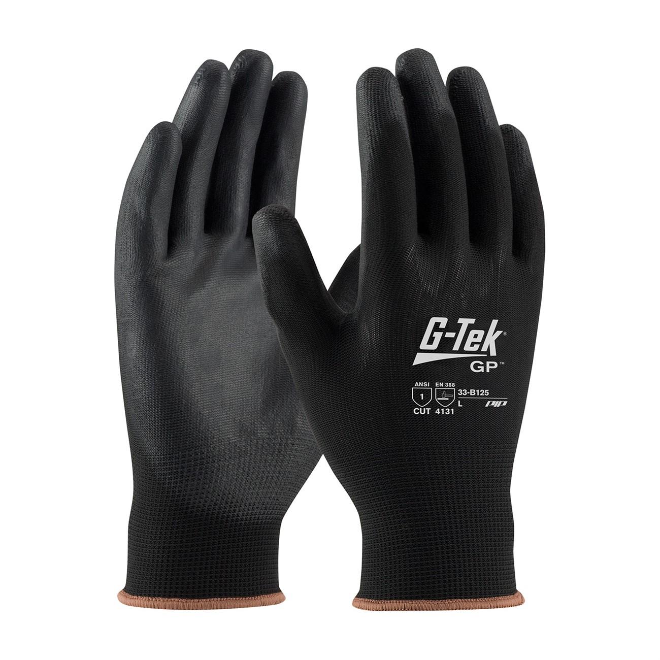 33-B125/XL PIP G-Tek Gloves,Coated Palm & Fingers,Black,XL,25 Dozen Per Case