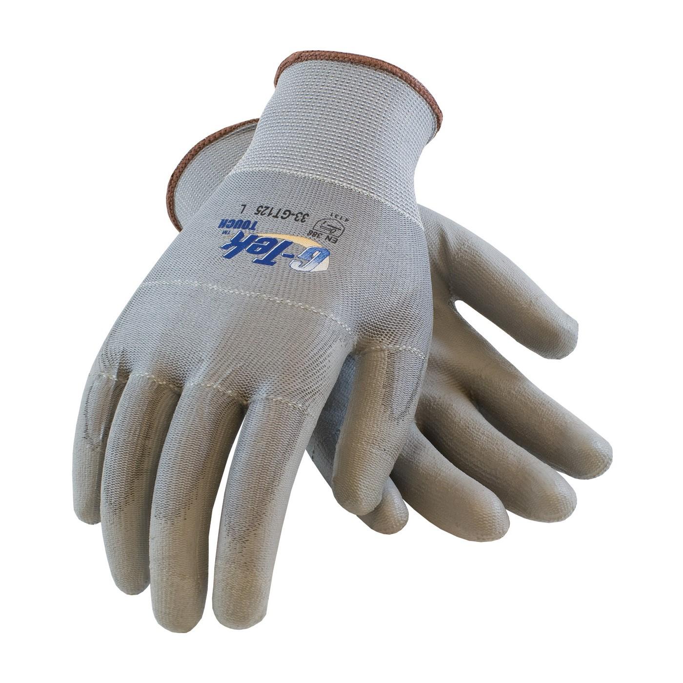 Protective Industrial Products - G-Tek Touch, Material: Gray Polyurethane Coated Palm & Fingers on Gray Seamless Knit Polyester, Style: Static Wired Thumb, Index and Middle Finger, Size: Large, Package Qty: 1 Dozen per pack