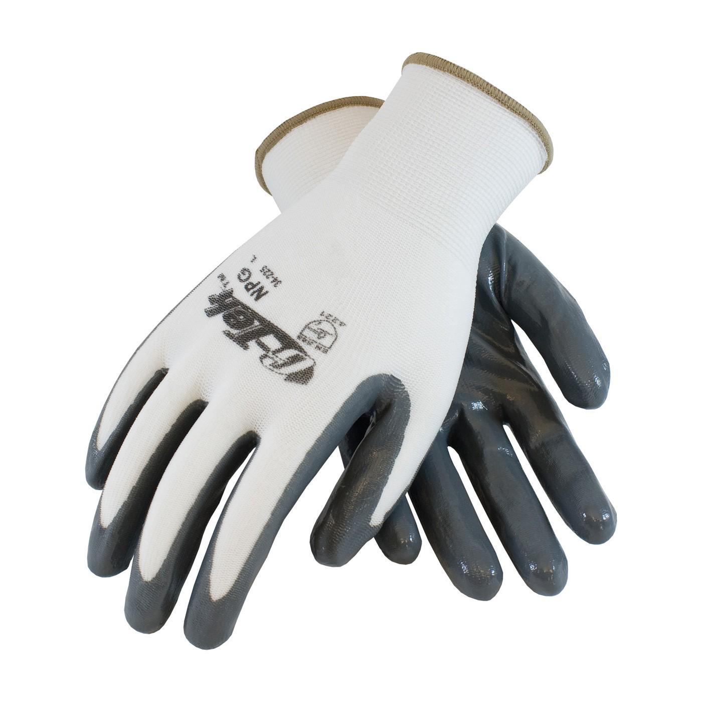 G-TEK NN, GRAY SOLID NITRILE ON, WHITE NYLON, COATED PALM & FINGERS, SIZE: LARGE