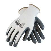 G-TEK NN, GRAY SOLID NITRILE ON, WHITE NYLON, COATED PALM & FINGERS, SIZE: LARGE