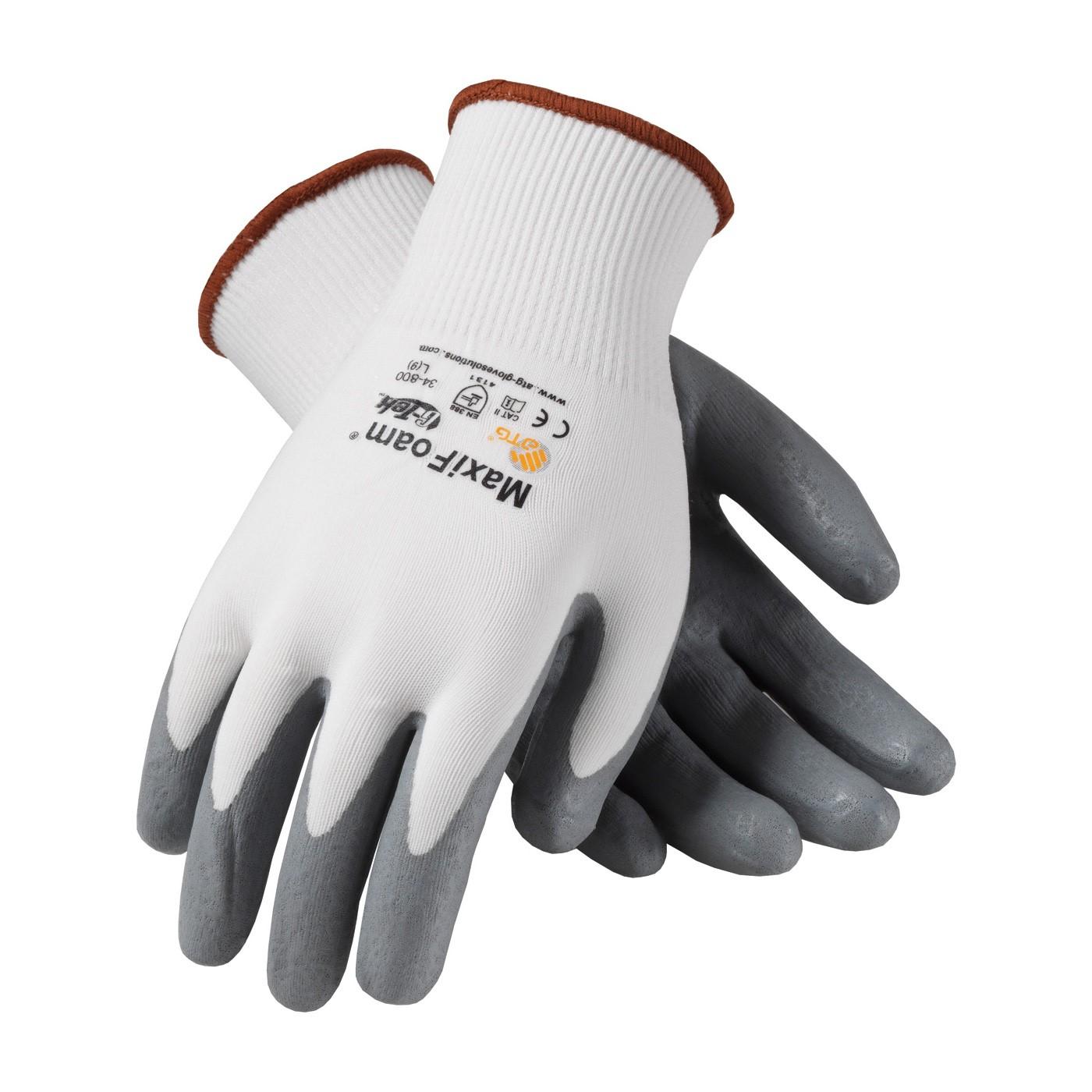Nitrile Glove, G-TEK MAXIFOAM PREMIUM GRAY FOAM NITRILE, COATED PALM & FINGER TIPS