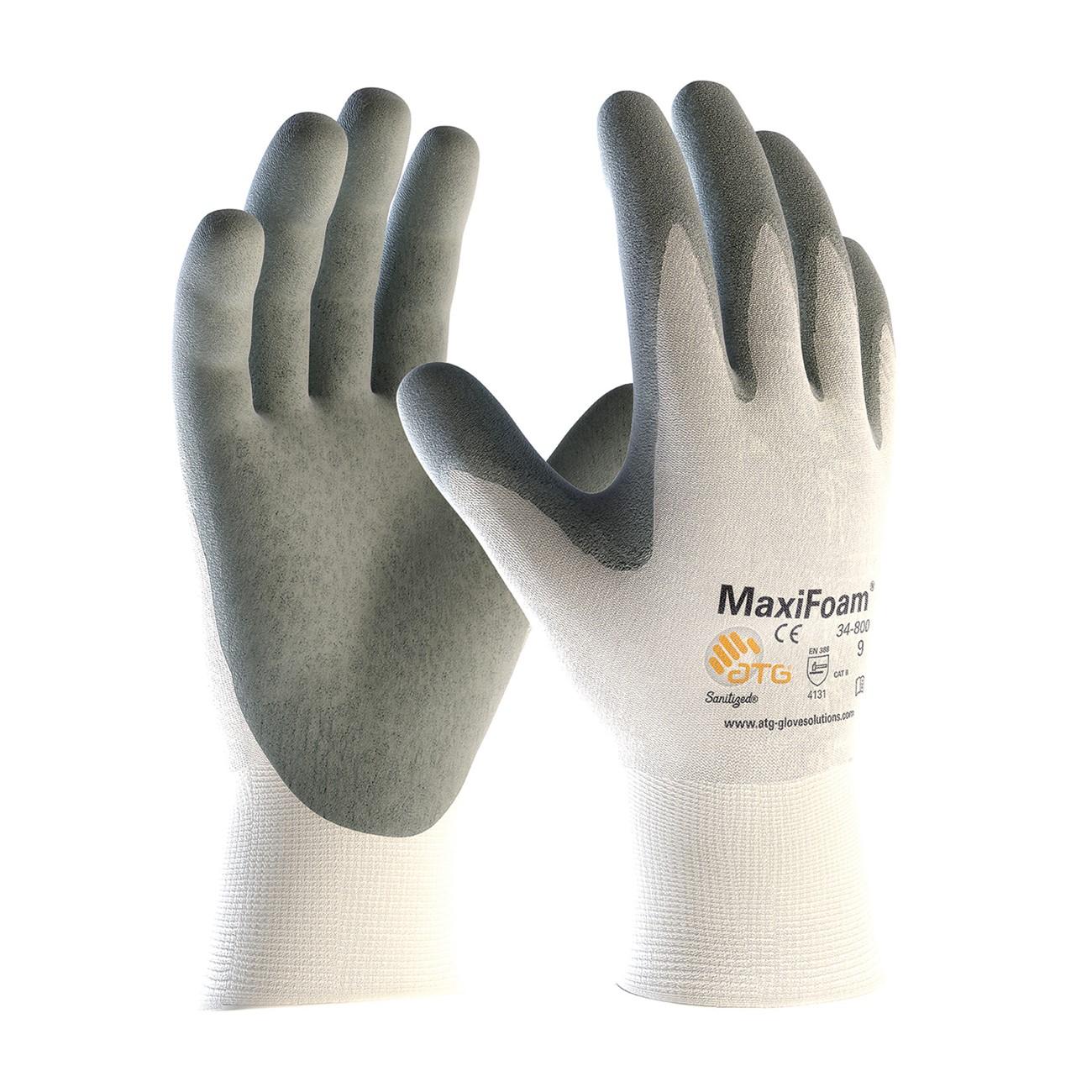 Nitrile Glove, G-TEK MAXIFOAM PREMIUM GRAY FOAM NITRILE, COATED PALM & FINGER TIPS