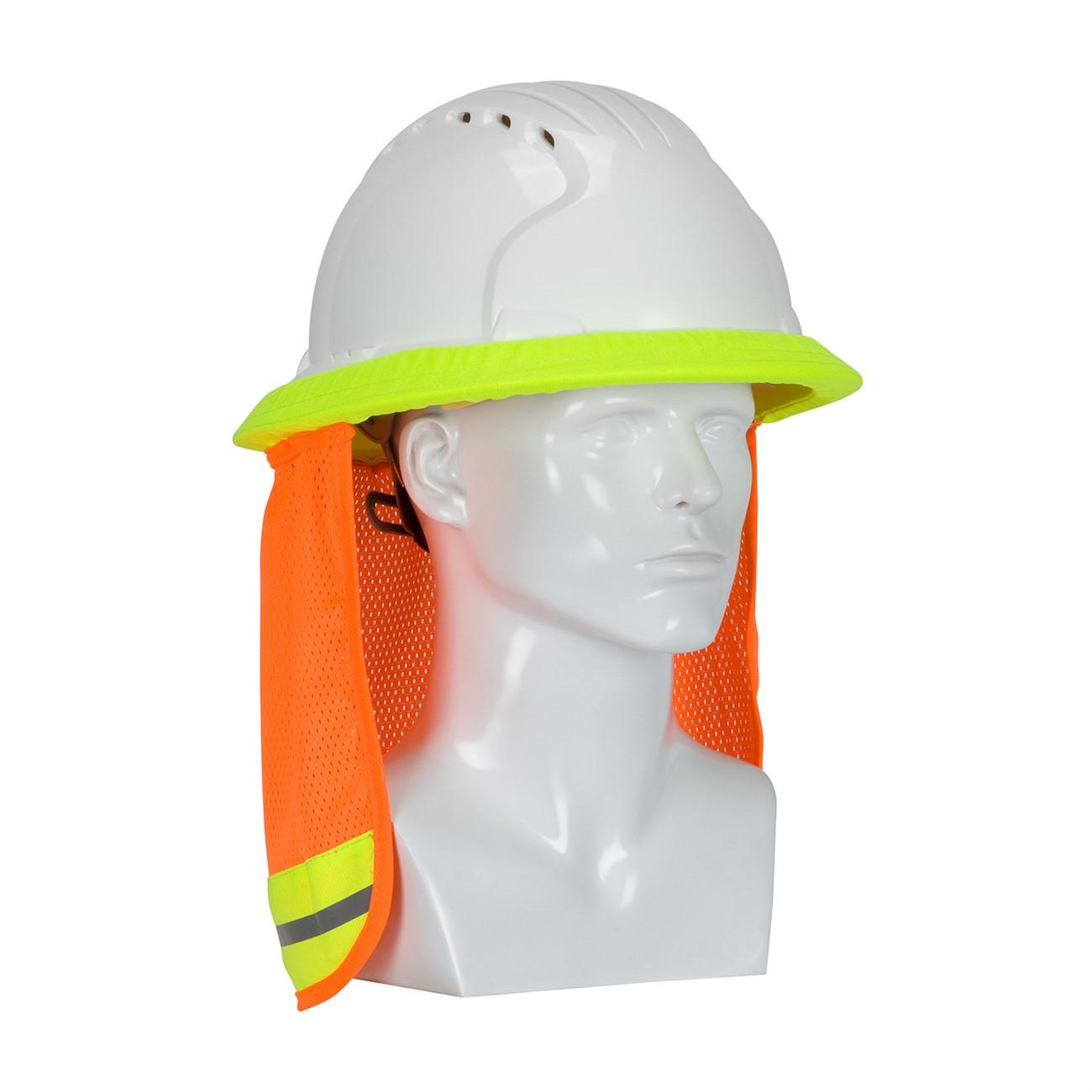 PIP EZ-Cool Hard Hat Neck Shade, FR Treated, Fabric: Mesh/Polyester,  1-1/2 Two-Tone Reflective Tape, Elastic band, Color: Orange