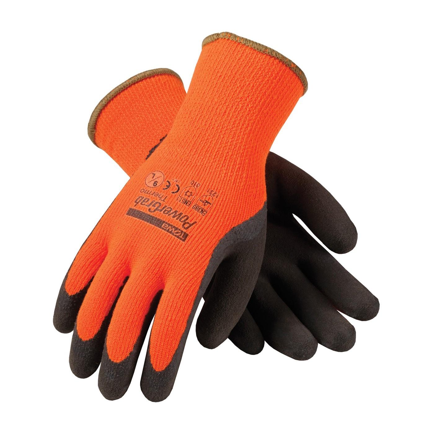 POWERGRAB THERMO, Hi-Vis Lime, Acrlic Terry Shell w/ Brown Microfinish Grip, Large
