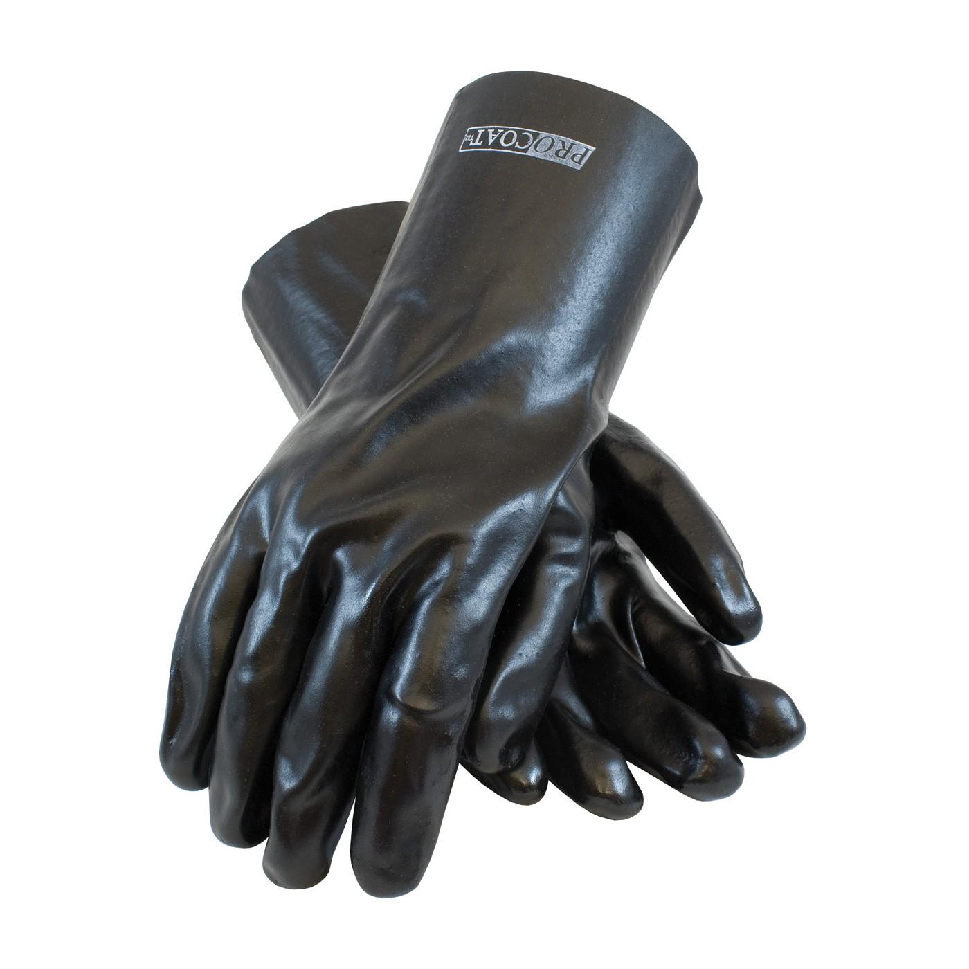 PVC Coated Glove, PROCOAT PVC GLOVES, SMOOTH FINISH, BLACK, 12" LENGTH, INTERLOCK LINED