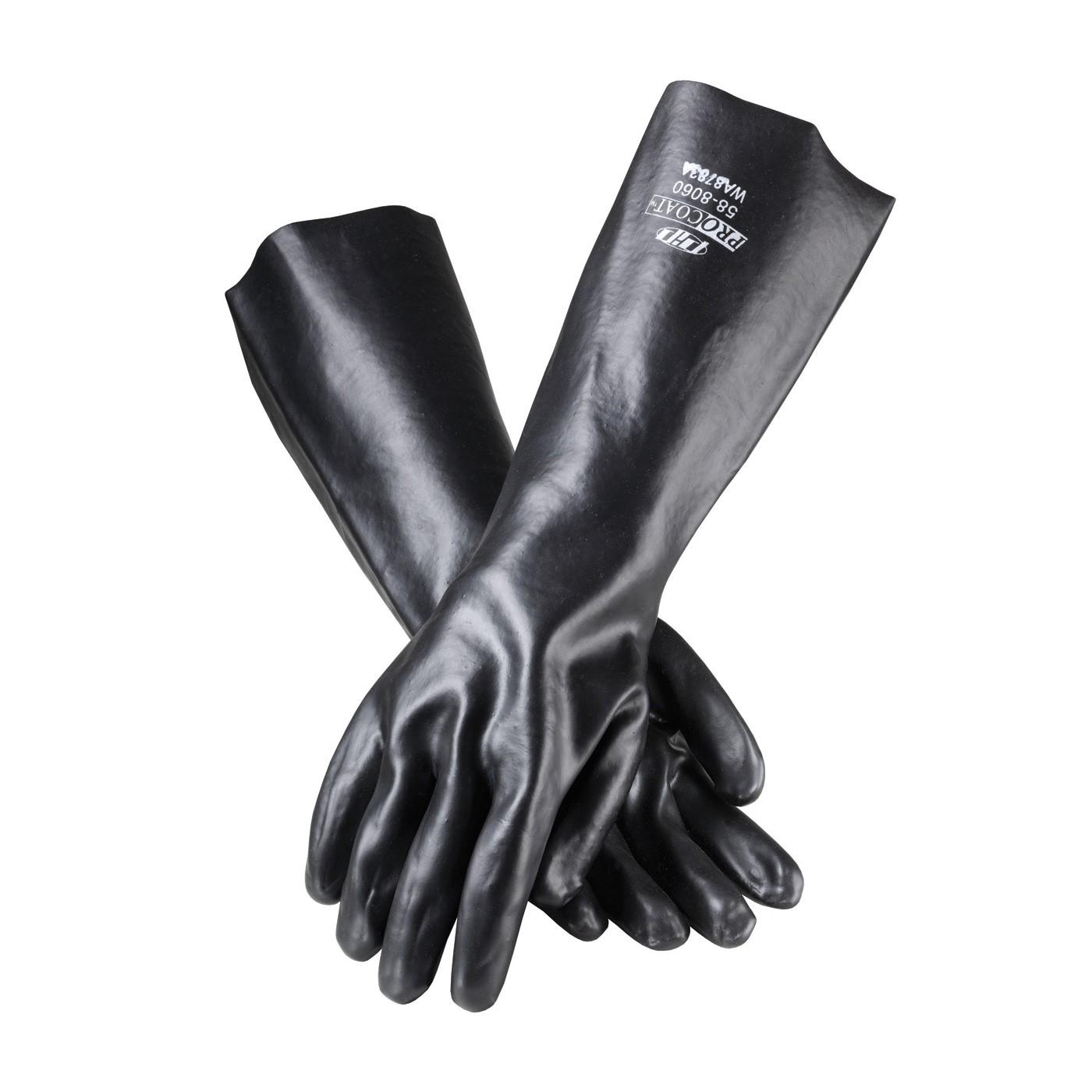 58-8060 PIP Procoat PVC Gloves,Smooth Finish,Black,18" Length,Interlock Lined