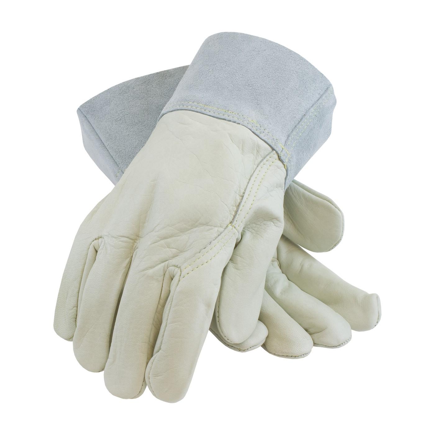 PIP MIG TIG WELDERS' GLOVES, TOP GRAIN COWHIDE, SPLIT LEATHER BAND TOP CUFF, WING THUMB , Size Large, Case Qty.: 10 Dozen