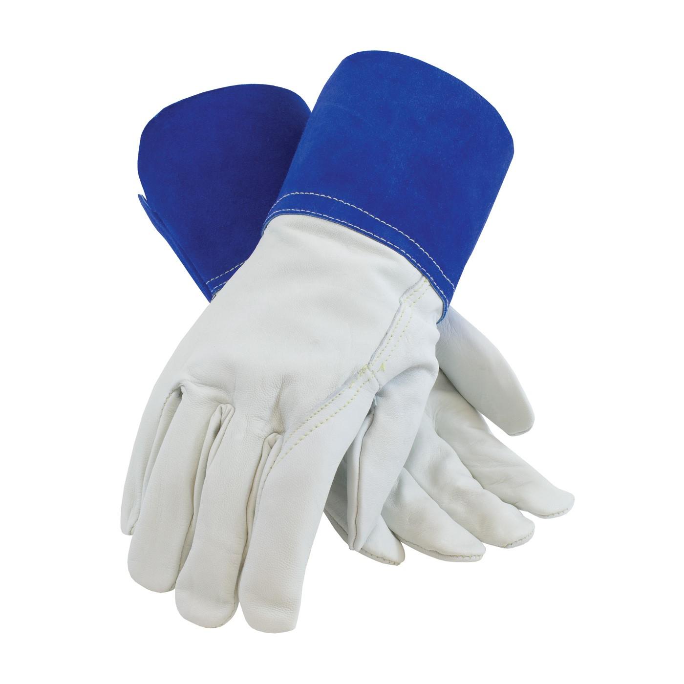 PIP MIG TIG WELDERS' GLOVES, TOP GRAIN GOATSKIN, WING THUMB, 4" LEATHER CUFF , Size Large, Case Qty.: 10 Dozen