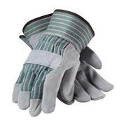 Leather Palm Glove, "B" GRADE SHOULDER SPLIT COWHIDE LEATHER PALM, GREEN & PINK STRIPED