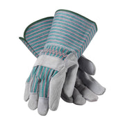 83-6663/L PIP "B" Grade Shoulder Split Cowhide Leather Palm,Green & Pink Striped Fabric,L