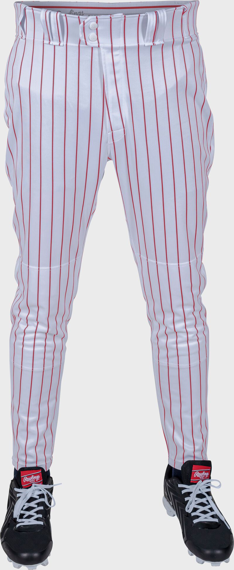 Rawlings Adult Plated Pro Taper Fit Pant With Sublimated Pro Stripe - Medium - White/Scarlet
