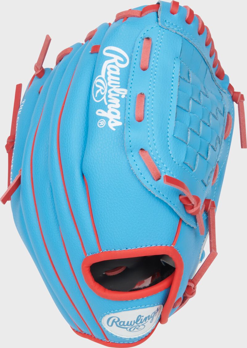 Rawlings Players Series Youth 10.5-Inch Baseball Glove - Right Hand Thrower - Columbia Blue/Scarlet