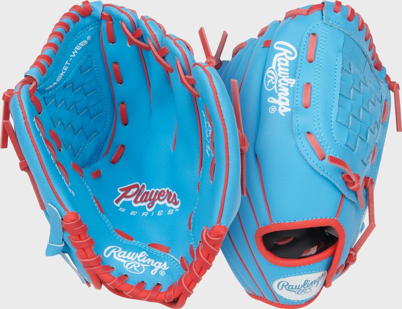Rawlings Players Series Youth 10.5-Inch Baseball Glove - Right Hand Thrower - Columbia Blue/Scarlet
