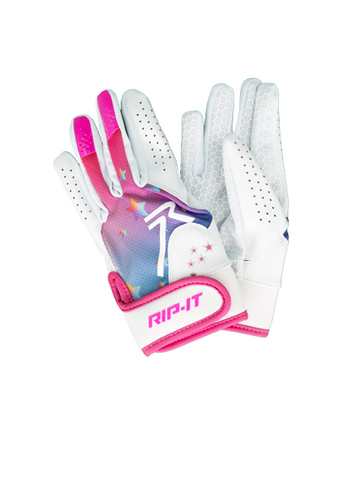 RIP-IT Girls Play Ball Starlight Softball Batting Glove - Small/Medium - White/Pink